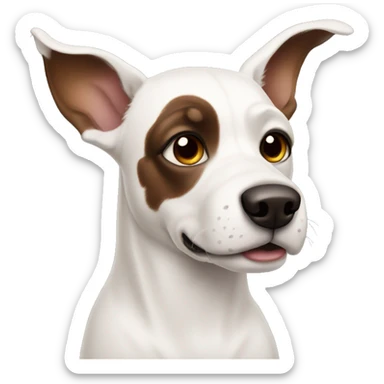 White dog with dark brown patches and pointy ears sticker
