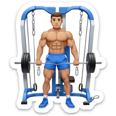standing fit man with blue shorts cable-machine exercise sticker