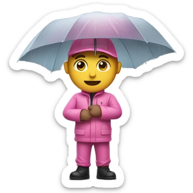 delivery guy in rain with pink clothes sticker