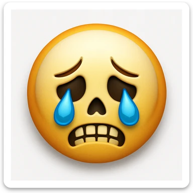 Edit the sad skeleton face emoji exactly like the reference but add tears to its eyes. Maintain the iOS emoji style and add a soft shadow. Keep all other details and style unchanged. sticker