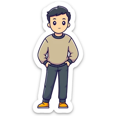 full body lean male figure wearing a sweater and pants, average build, not muscular, standing pose sticker