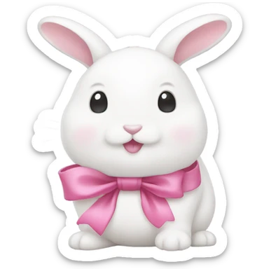 Chubby white bunny with little pink bow sticker