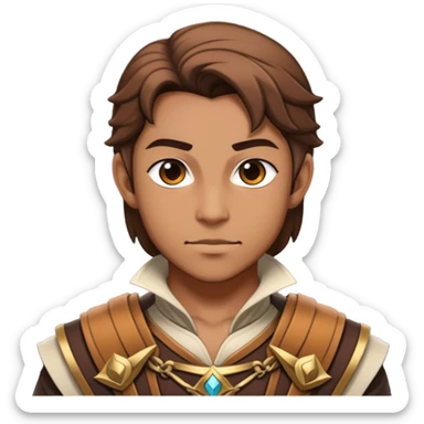 DnD character. The composition is centered, showing only the head and chest, ensuring perfect symmetry and alignment. The character's outfit is completely visible without being cut. sticker
