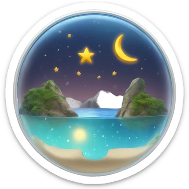 water and land like inside a half-circular glass wall with the sun moon and stars at the top sticker
