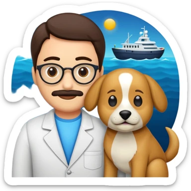 crea un emoji de buenas noches  con texto Javier un profesor y Tobi q sea un perro sticker