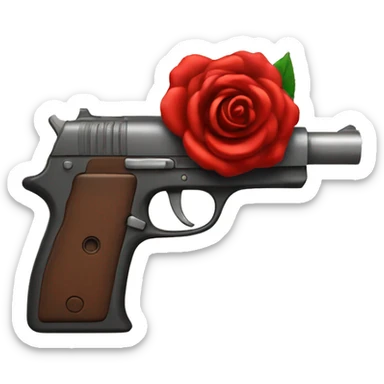Pistol with red rose handle sticker