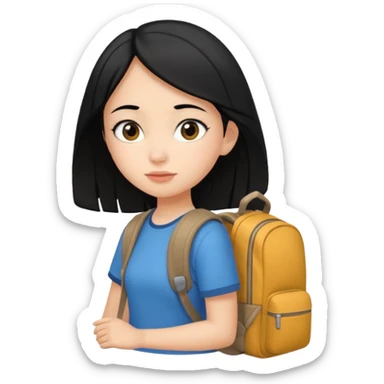 girl with black hair leaving home waiting for bus sticker