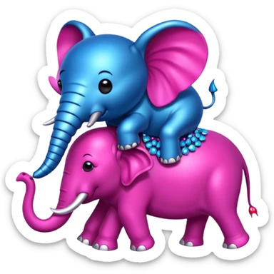 Bedazzled cute blue beetle on top of a fuchsia elephant  sticker