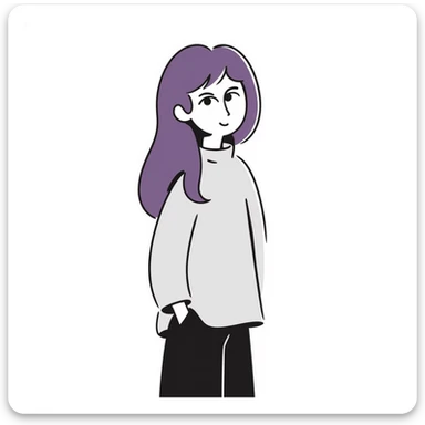 A simple sketch of a girl with long, straight purple hair down to her hips sticker