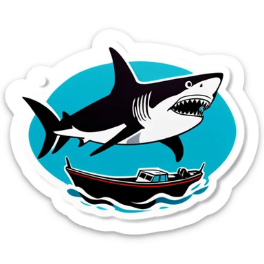 Shark swimming by a boat sticker