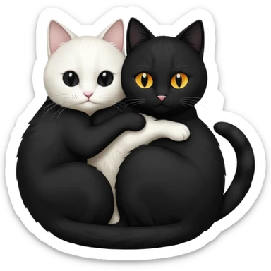 a black cat and a white cat curled together in a yin-yang pose, harmonious and balanced, emoji style, minimal background sticker