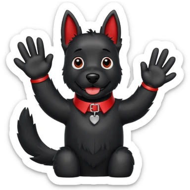 Black Scottie dog with red collar waving goodbye sticker
