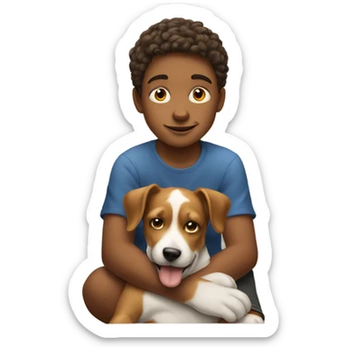 Realistic boy with a dog on its lap sticker
