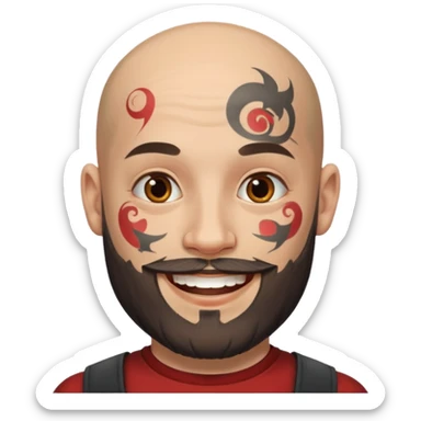 bald bearded man with face tattoo sticker