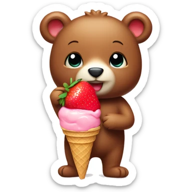 little bear holding strawberry ice cream  sticker