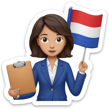 wavy dark brown hair, no glasses, fox dark eyes, with a little file in the hand, being a teacher with a board in the background with a french flag, sticker