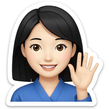 a korean cosmetics marketing expert women smiling with black hair, presenting sticker