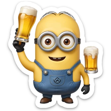 minion with a beer saying cheers sticker
