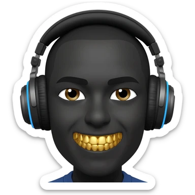 Black gamer wearing gaming headphones with gold teeth sticker