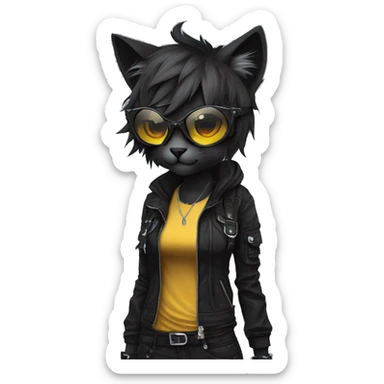 Edgy Beautiful Anthro cool dark cat-fursona punk techwear sticker