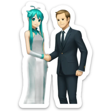 Hatsune miku shaking hands with macron sticker