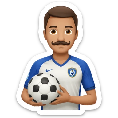 man soccer player with mustache holding soccer ball sticker