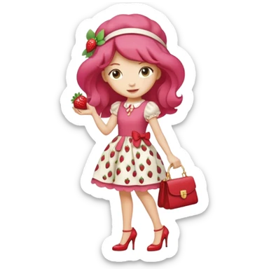 pretty and cute realistic modern day strawberry shortcake full body with high heels emoji sticker