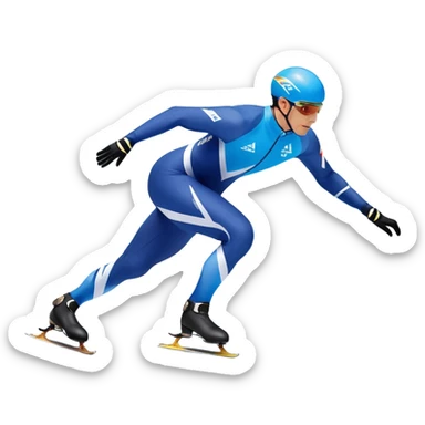 An icon showing a speed skater gliding on a professional oval ice track, captured in mid-motion with aerodynamic posture and sleek skates. The background features snowy mountains, flags, and a clear blue sky. Transparent background reflects the speed and elegance of the sport. sticker