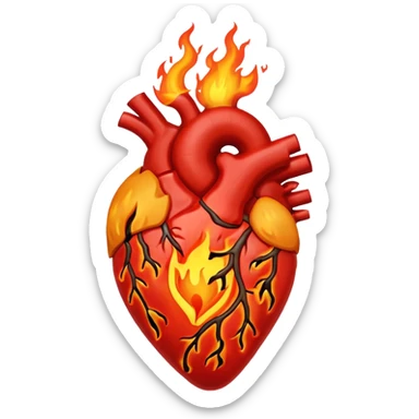 Anatomical heart on fire  sticker