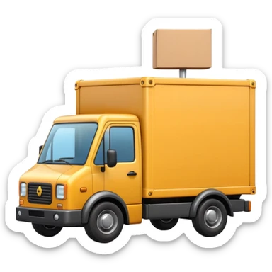 3D Apple-style emoji of a small delivery truck with a box container, simple wheels, and a shipping logo. Rounded, glossy, smooth, soft shadows, white background.



 sticker