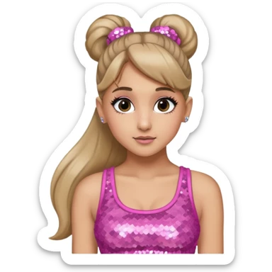 Ariana Grande with long dark blonde ponytail hair, pink sequin crop top sticker