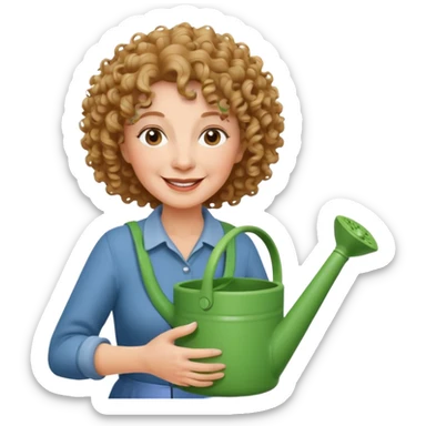 Older female florist – curly hair, hold garden watering pot sticker