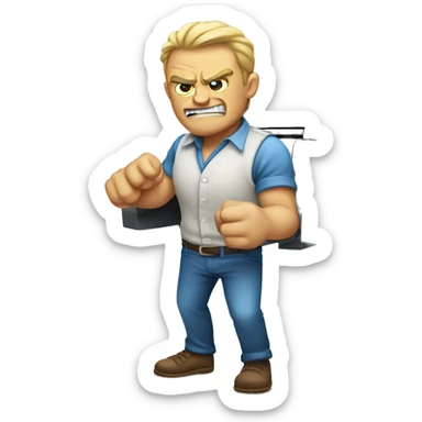 An angry printer in a fighting stance sticker