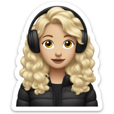 Pretty blonde long wavy hair, wearing puffy black jacket and fluffy black earmuffs  sticker