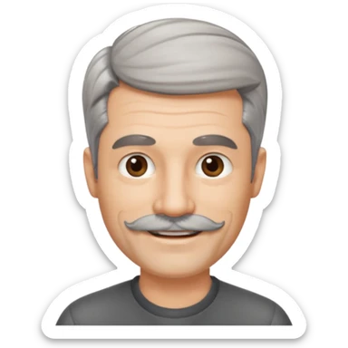 50 yr old man salt and pepper hair, side swept part, short beard and moustach sticker