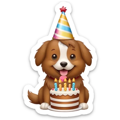 Dog with Happy Birthday  cake sticker