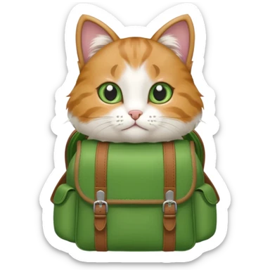 baby cat wear green backpack sticker