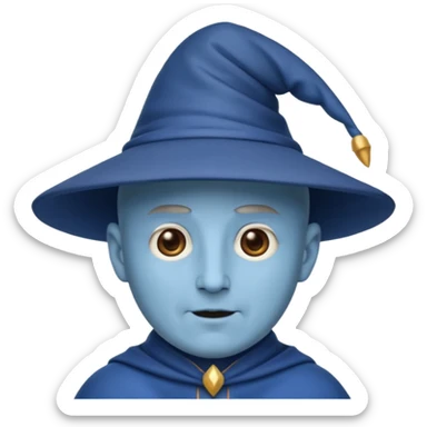 Now a wizard emoji, but still bald with no hat, neutral face, blue skin. sticker