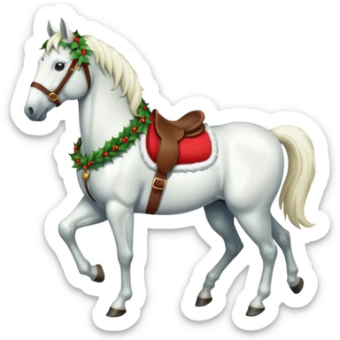 Christmas white horse with red saddle a full-length  sticker