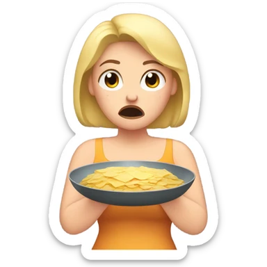 overweight blondie woman crying with a plate sticker