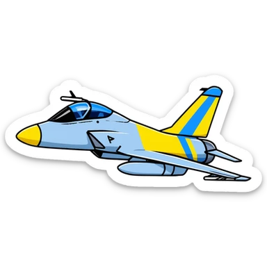 Modern Ukrainian fighter aircraft with blue and yellow flag colors, combat plane sticker