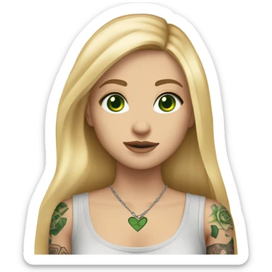 White girl with Long straight blonde hair, green eyes and tattoos sticker