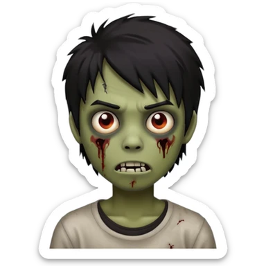 Boy, zombie, black hair, medium long, emo, shaggy, dark, spooky, creepy expression emoji sticker