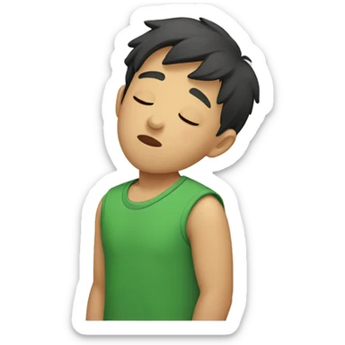 asian boy wearing green sleeveless t-shirt, sleeping sticker