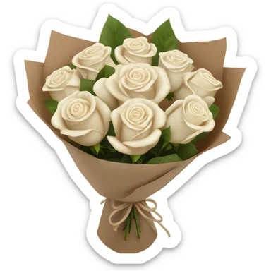 7 white roses small bouquet in brown paper sticker