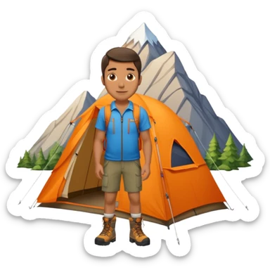 Man + orange tent,Mountain Campers. sticker