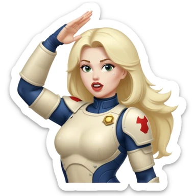 woman space marine in bodysuit salutes tongue out sticker