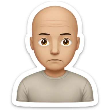 bald man with t shirt with doubting face sticker