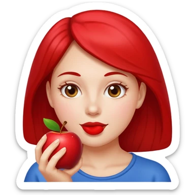 emoji of woman eating a red apple sticker