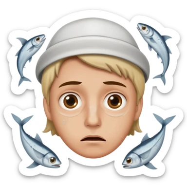 una persona con cara de anchoa preocupado con cara de anchoa el pez anchoa pero en la cara las anchoas sticker